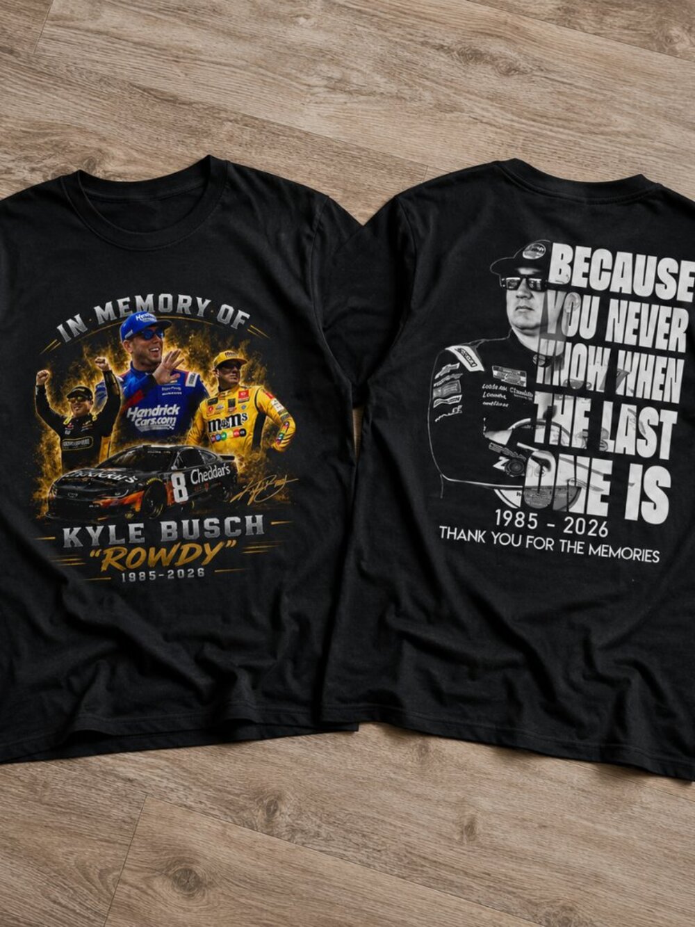 Kyle Busch Rowdy Memorial Tribute 1985 2026 Double Sided Racing T-Shirt